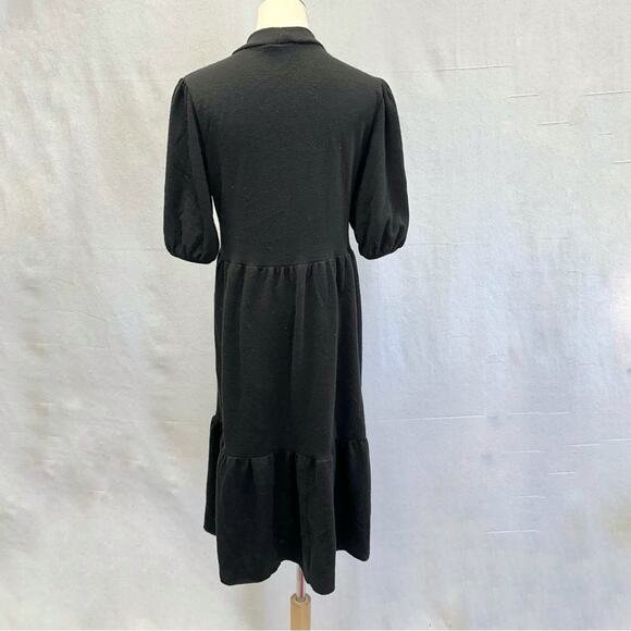 Zara puff sleeve black heavy knit mock neck tiered midi dress size medium - Picture 2 of 16